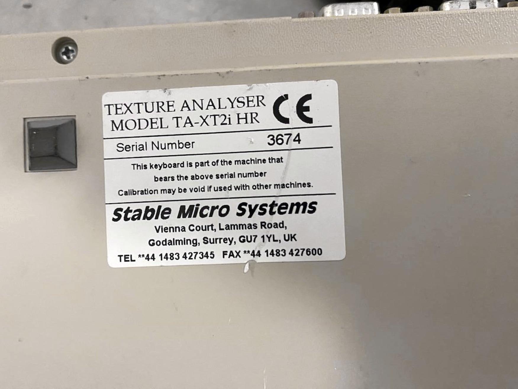 Stable Micro Systems Texture Analyser Model: TA.XT2i HR Stable Micro Systems Texture Analyser Model: TA.XT2i HR - Image 4