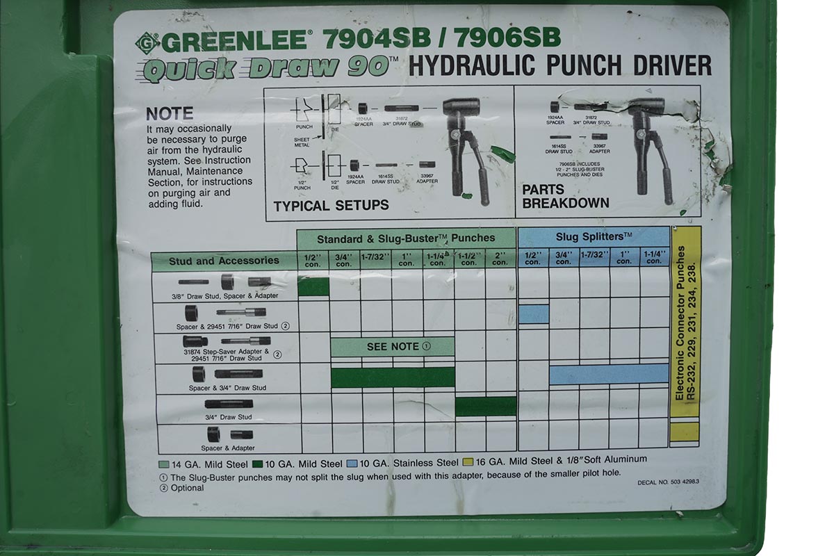 GREENLEE QUICK DRAW 90 HYDRAULIC PUNCH DRIVER GREENLEE QUICK DRAW 90 HYDRAULIC PUNCH DRIVER