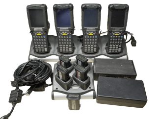 Lot of 4 Symbol Motorola MC9090 Barcode Scanners w/ Cradle Charger & Batteries
