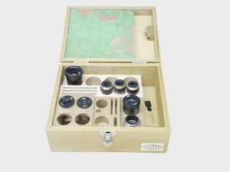Olympus Nikon Microscope Objective & Eyepiece Lot 8 Pieces with Wooden Case